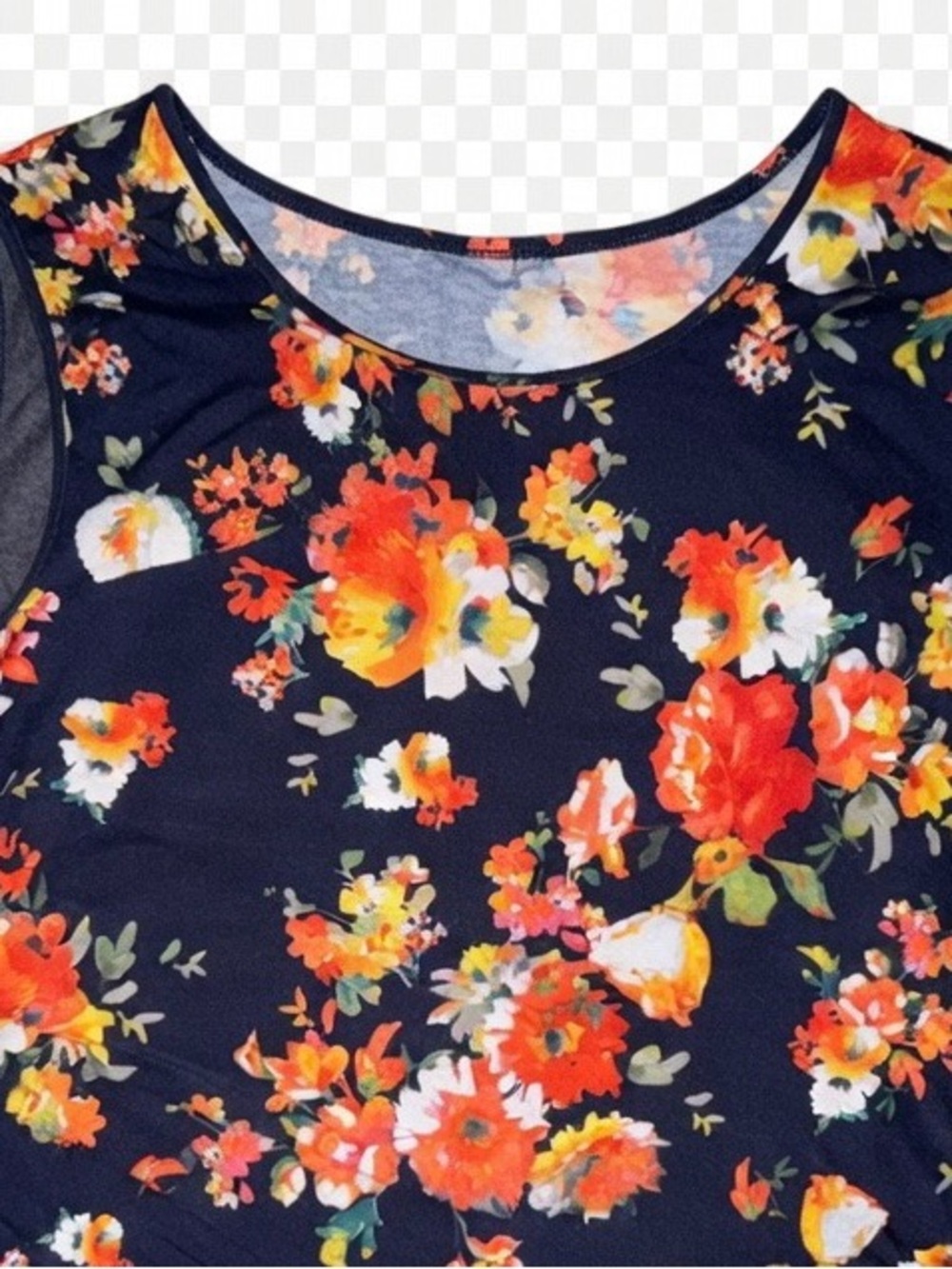 New York & Company Navy Floral Midi Dress with Orange and Yellow Blooms
